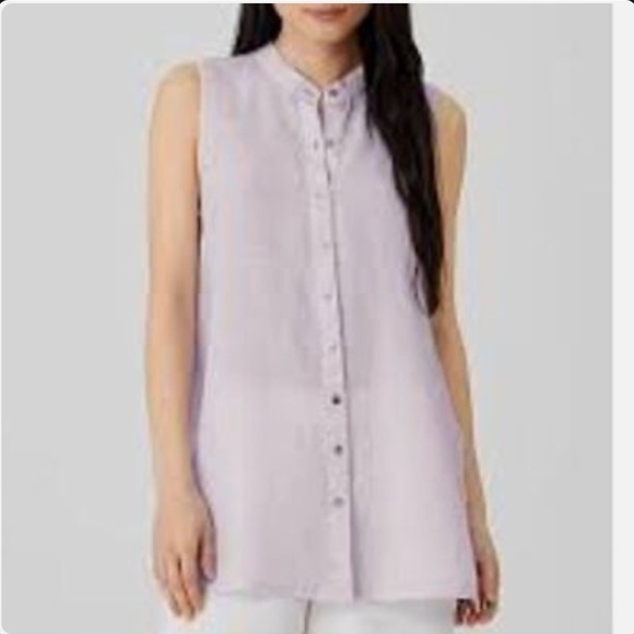 Eileen Fisher Organic Linen Button Down Tunic Top in Light Lilac Size Medium - Picture 1 of 10